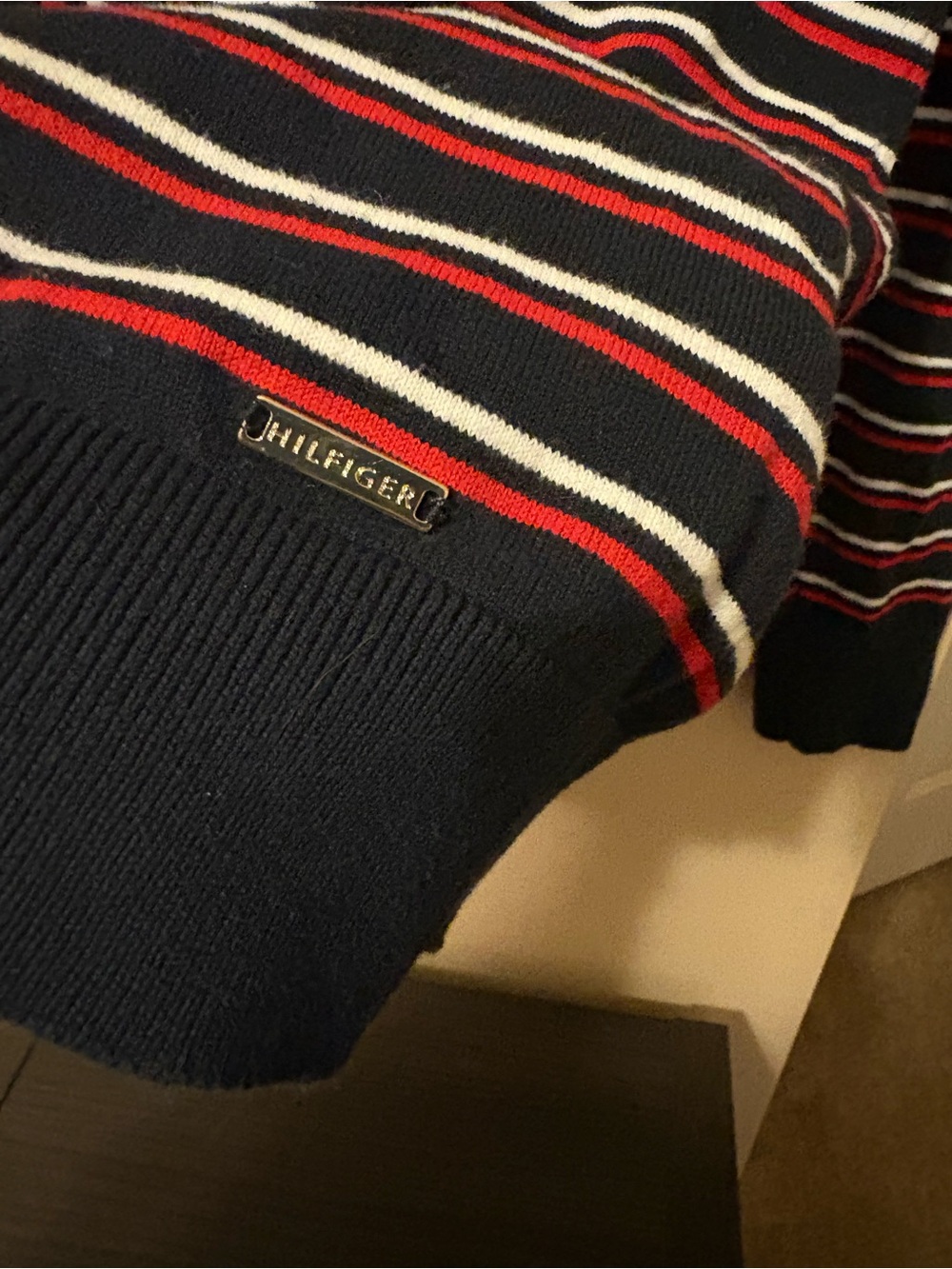 Tommy Hilfiger Navy Turtleneck Sweater with Red and White Stripes - Picture 5 of 8